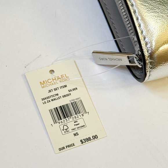 Michael Kors Jet Set Item Large Zip Around Wallet Crossbody Bag Silver - Picture 8 of 9